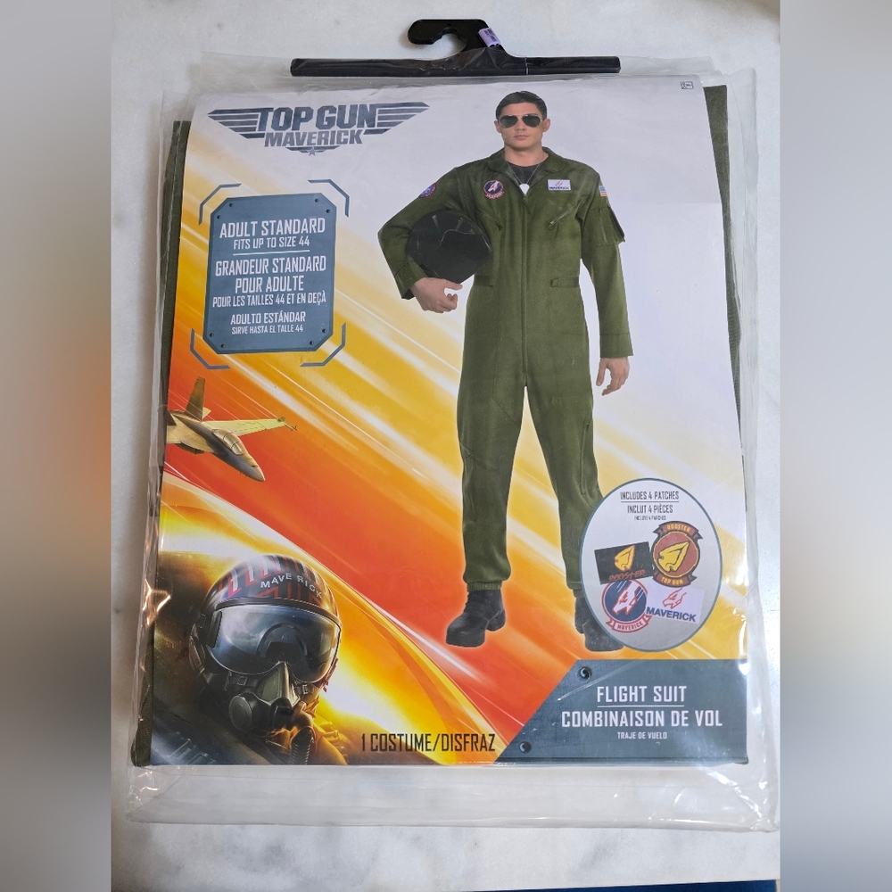 Top Gun Maverick Adult Standard Flight Suit Costume w/ Patches Size Up To 44